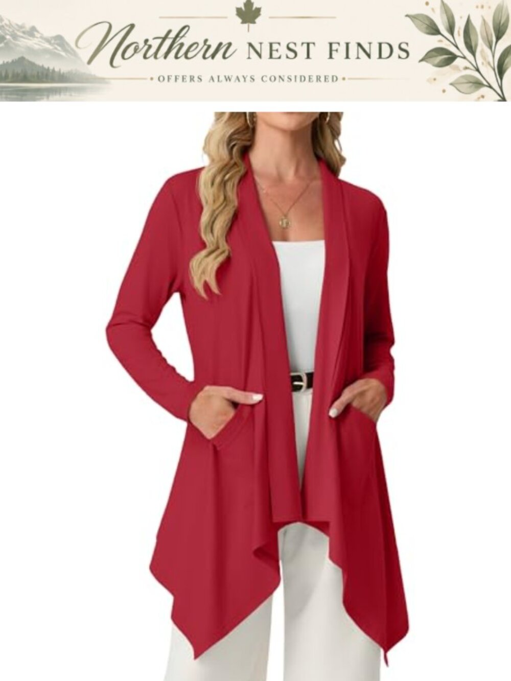 Women's Lightweight Open Front Cardigan High Low Hem Knit with Pockets